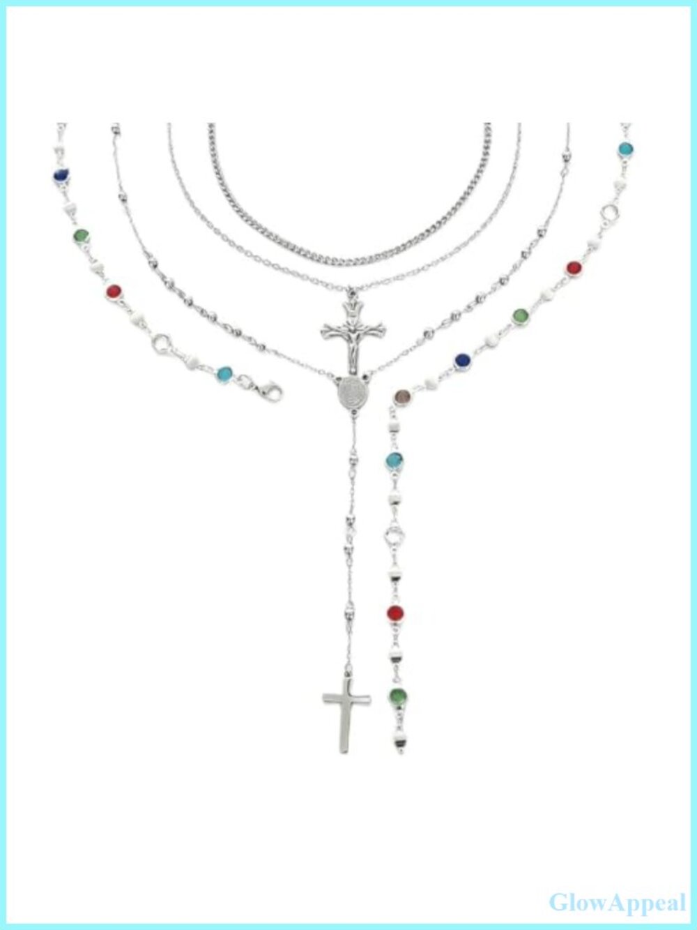 Layered Necklace Set with Cross Pendant, Dainty Stackable Titanium Steel,
